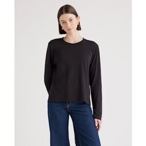 Quince Women's Cotton Modal Relaxed Boxy Long Sleeve Tee Black Top Size Medium